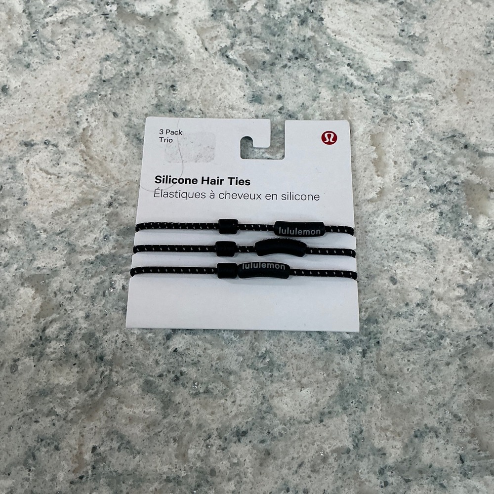 Lululemon Hair Ties Silicone 3 Pack One Size Black Non-Slip LW9DP4S Athletic